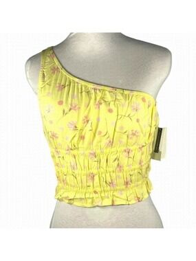 BP crop top one shoulder shirred waist yellow lemonade Sophie florals size S